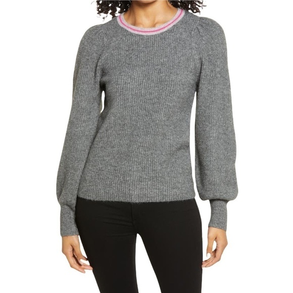 Halogen Blouson Sleeve Sweater in Dark Grey Heather Large NWT New - Picture 1 of 8